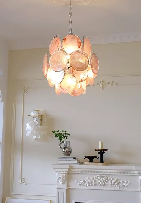 Pink Murano Disc Glass Chandelier-DWHOME