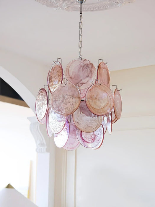 Pink Murano Disc Glass Chandelier-DWHOME