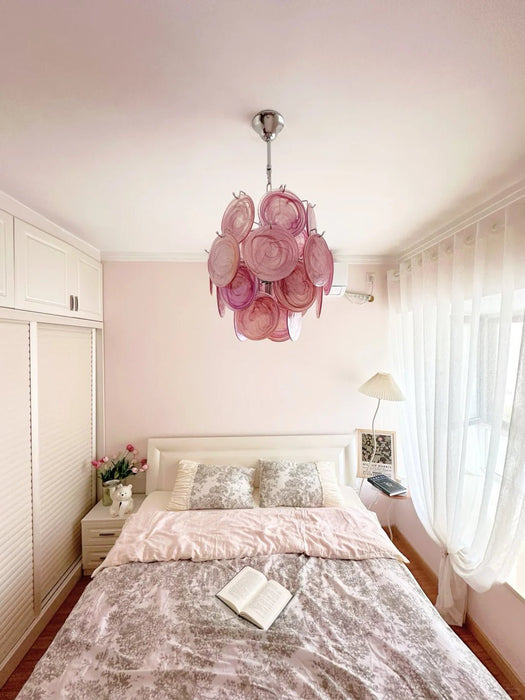 Pink Murano Disc Glass Chandelier-DWHOME