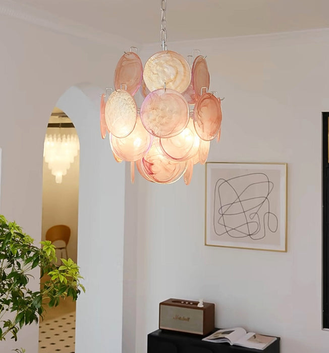 Pink Murano Disc Glass Chandelier-DWHOME