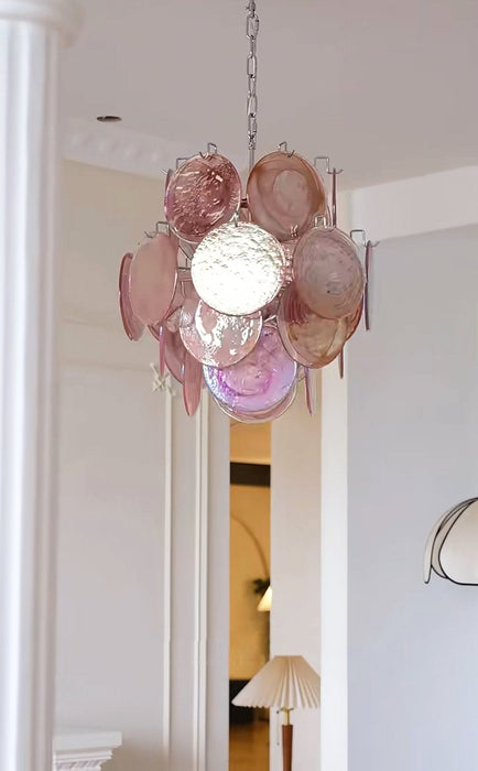 Pink Murano Disc Glass Chandelier-DWHOME