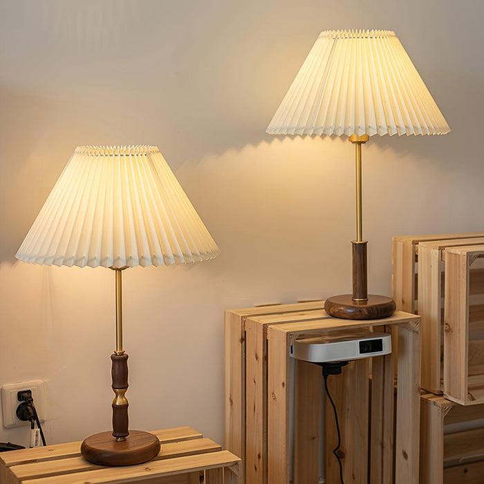Pleated Walnut Table Lamp - DWHOME