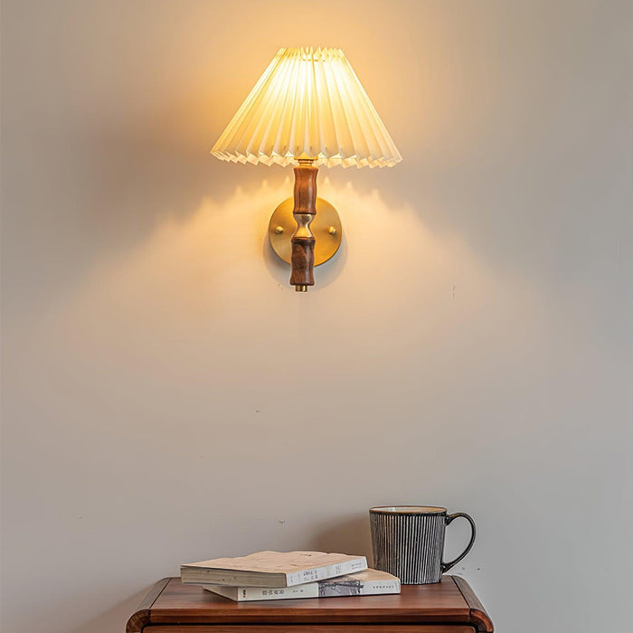 Pleated Walnut Wall Light-DWHOME