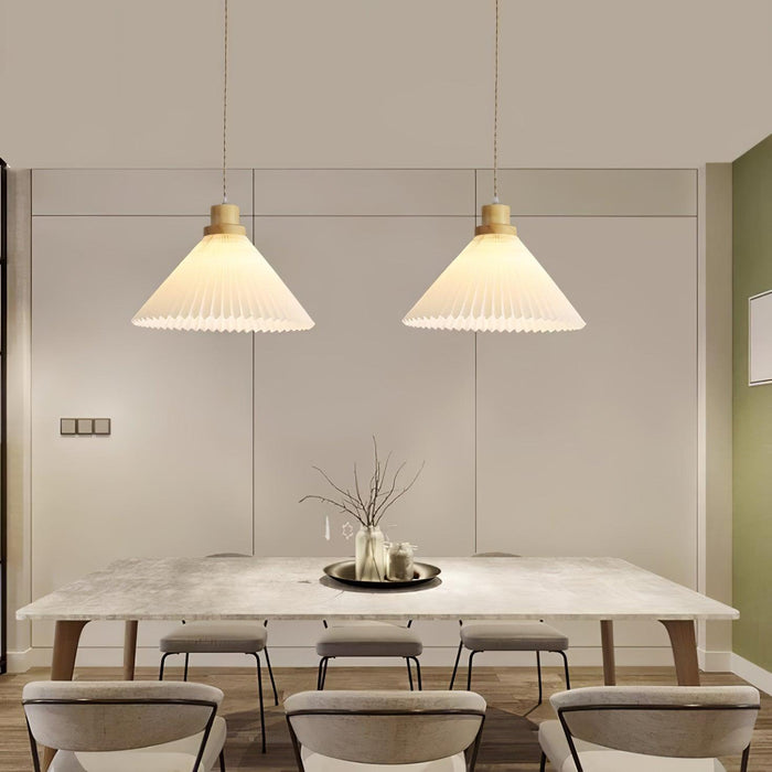 Pleated Wooden Pendant Light-DWHOME