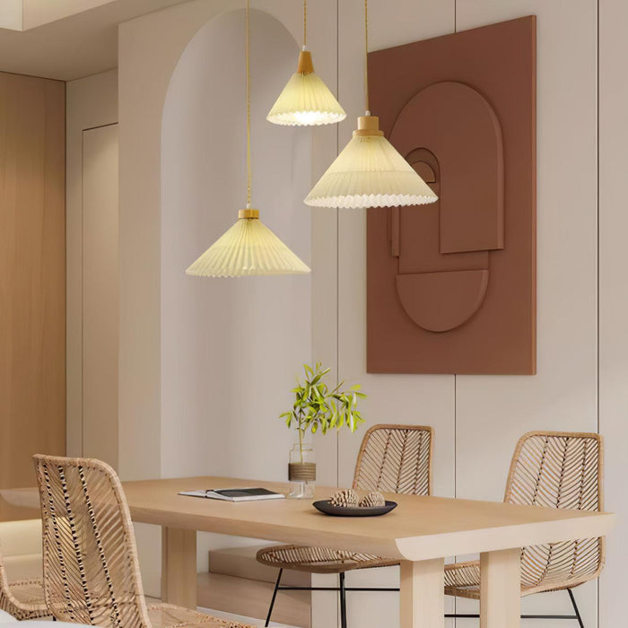 Pleated Wooden Pendant Light-DWHOME
