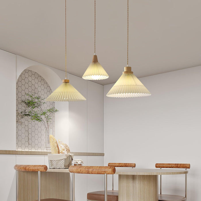 Pleated Wooden Pendant Light-DWHOME