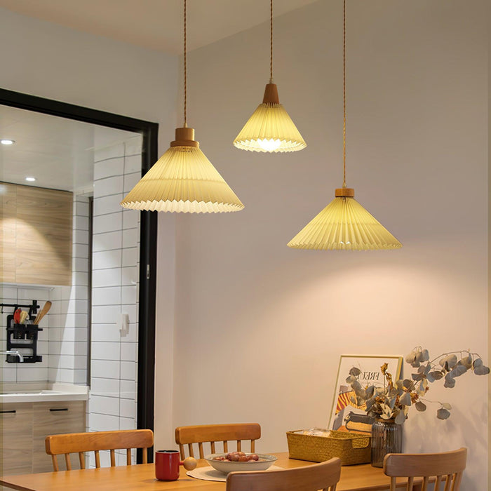 Pleated Wooden Pendant Light-DWHOME