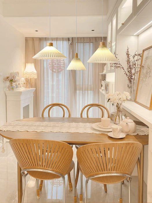 Pleated Wooden Pendant Light-DWHOME