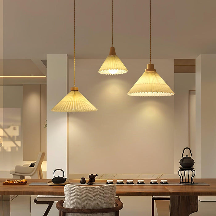 Pleated Wooden Pendant Light-DWHOME