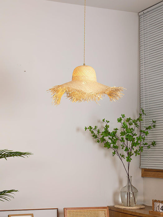 Rattan Straw Hat Pendant Light-DWHOME