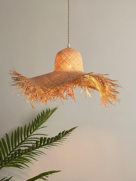 Rattan Straw Hat Pendant Light-DWHOME