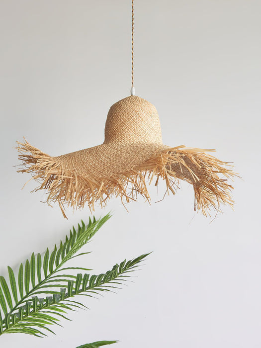 Rattan Straw Hat Pendant Light-DWHOME