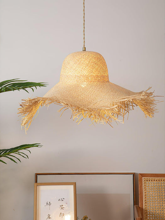 Rattan Straw Hat Pendant Light-DWHOME
