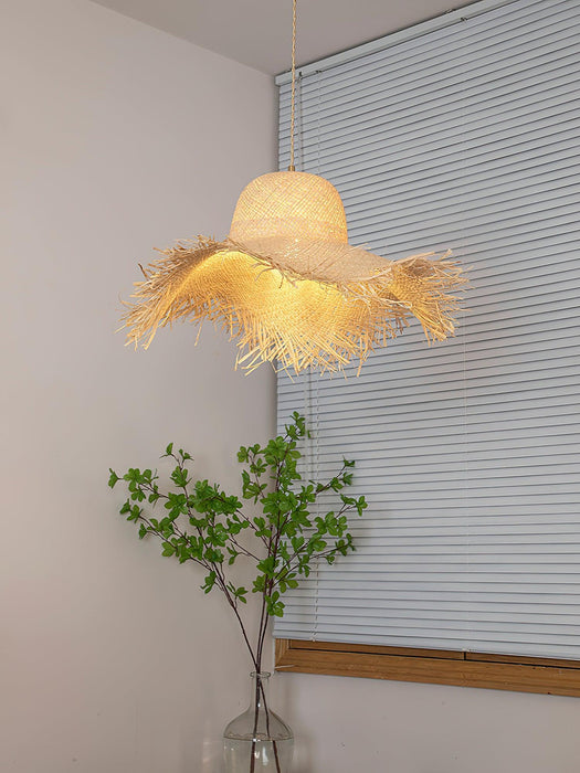 Rattan Straw Hat Pendant Light-DWHOME