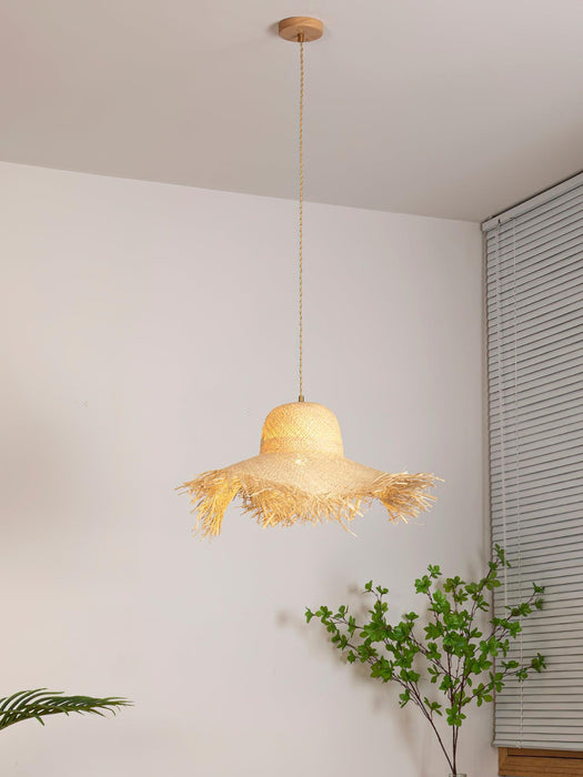 Rattan Straw Hat Pendant Light-DWHOME