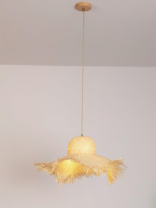 Rattan Straw Hat Pendant Light-DWHOME