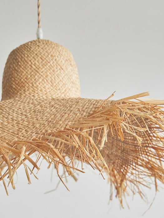 Rattan Straw Hat Pendant Light-DWHOME
