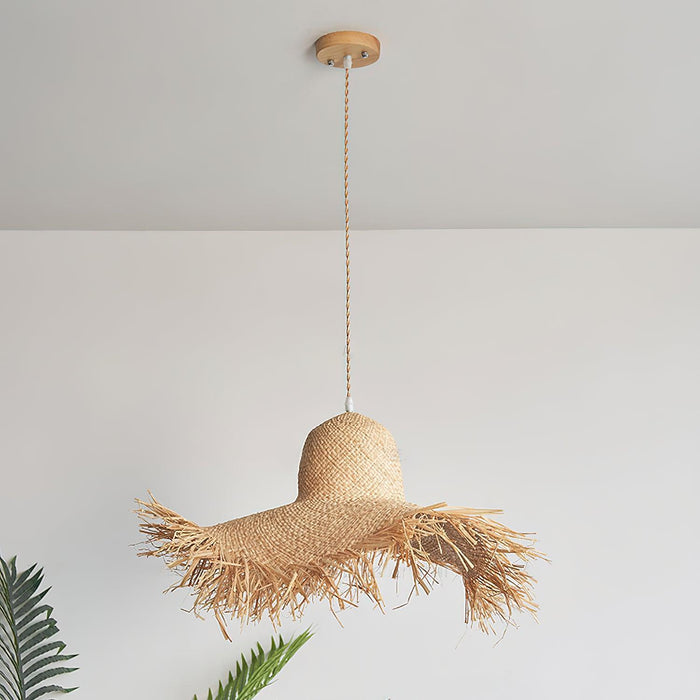 Rattan Straw Hat Pendant Light-DWHOME