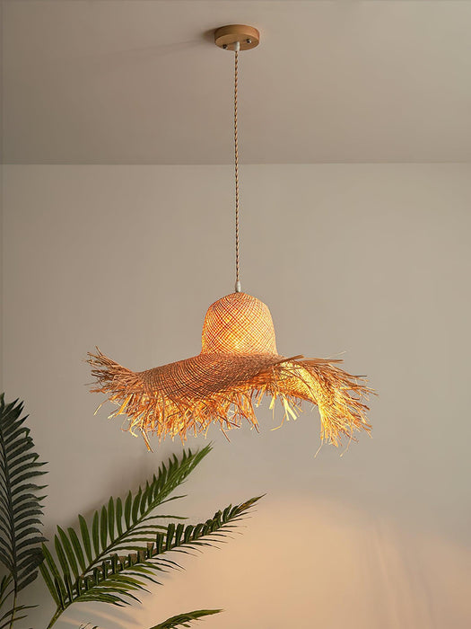 Rattan Straw Hat Pendant Light-DWHOME
