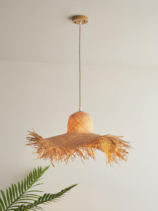 Rattan Straw Hat Pendant Light-DWHOME