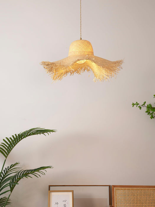 Rattan Straw Hat Pendant Light-DWHOME