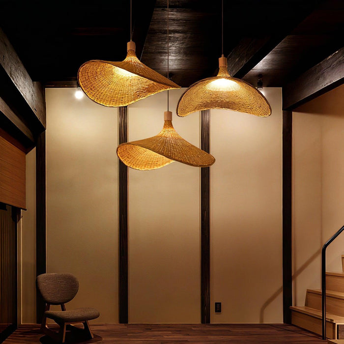 Rattan Weave Hat Pendant Light-DWHOME