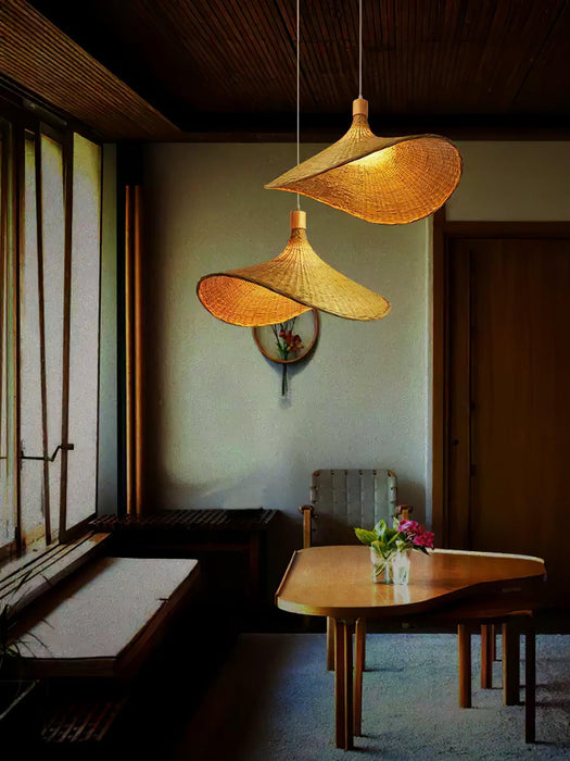 Rattan Weave Hat Pendant Light-DWHOME