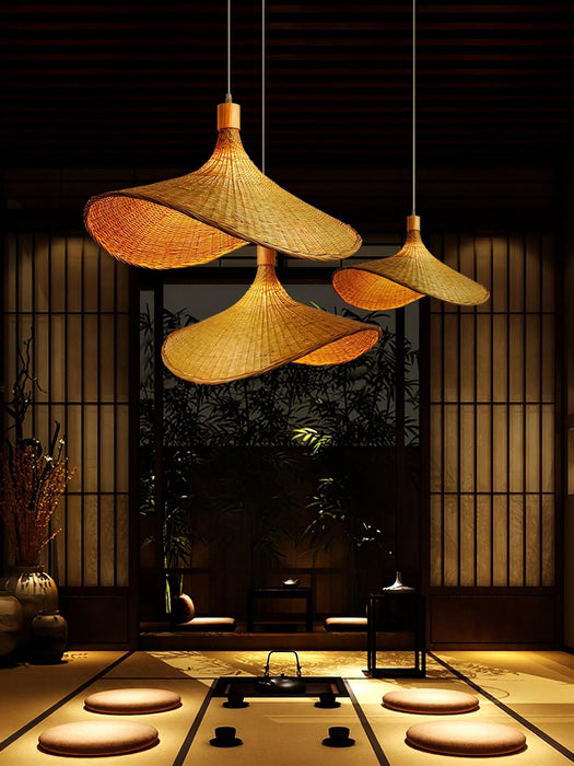Rattan Weave Hat Pendant Light-DWHOME