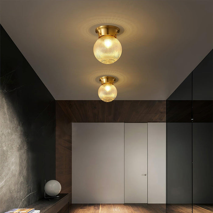 Reeded Globe Flush Ceiling Light-DWHOME