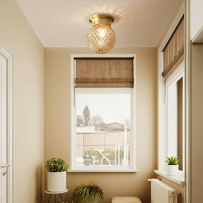 Reeded Globe Flush Ceiling Light-DWHOME