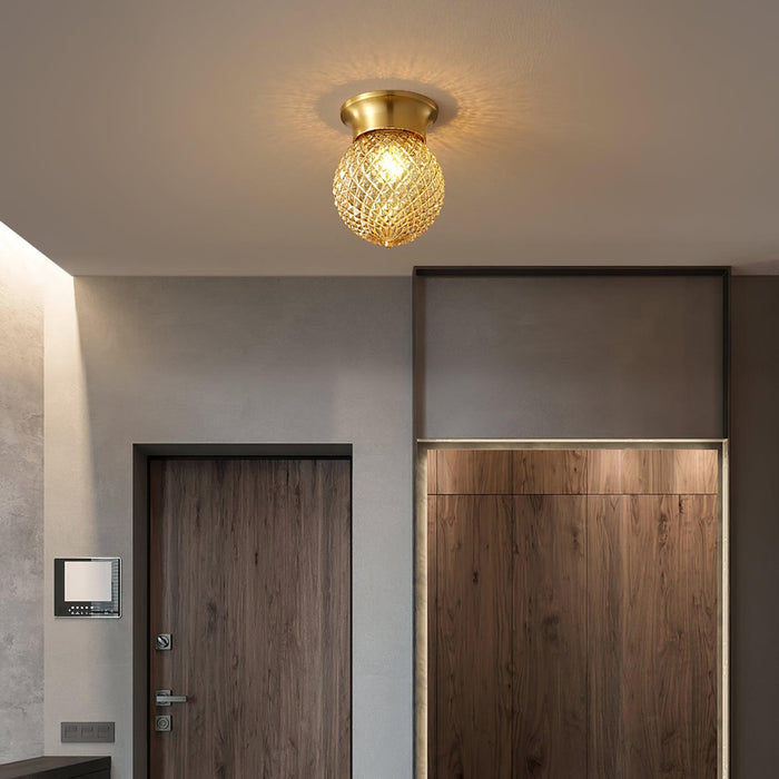 Reeded Globe Flush Ceiling Light-DWHOME