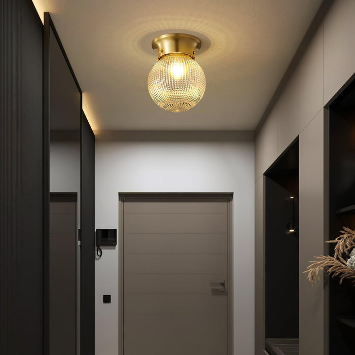 Reeded Globe Flush Ceiling Light-DWHOME