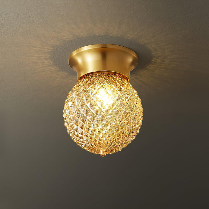 Reeded Globe Flush Ceiling Light-DWHOME