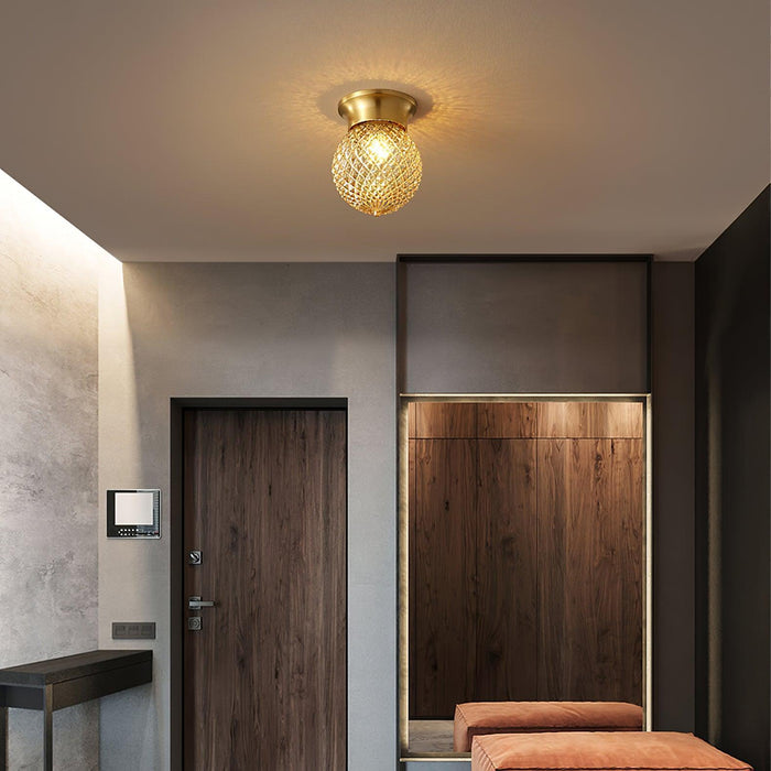 Reeded Globe Flush Ceiling Light-DWHOME