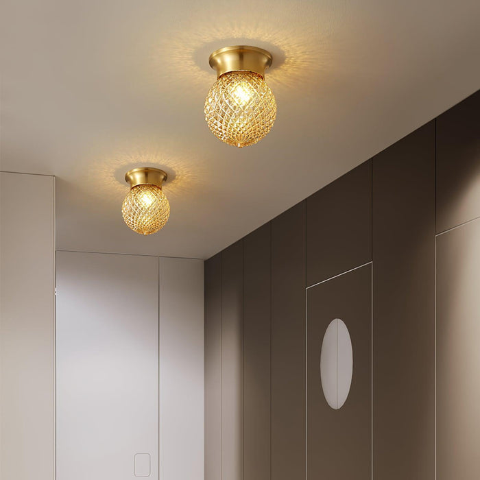 Reeded Globe Flush Ceiling Light-DWHOME