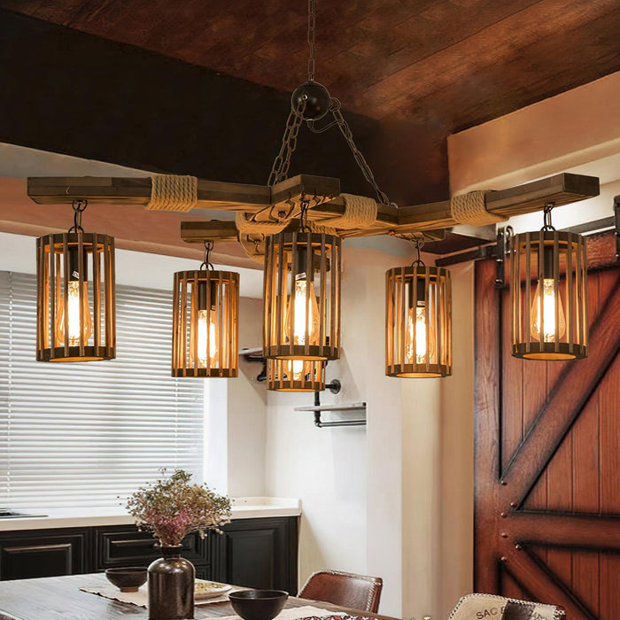 Retro Solid Wood Chandelier-DWHOME