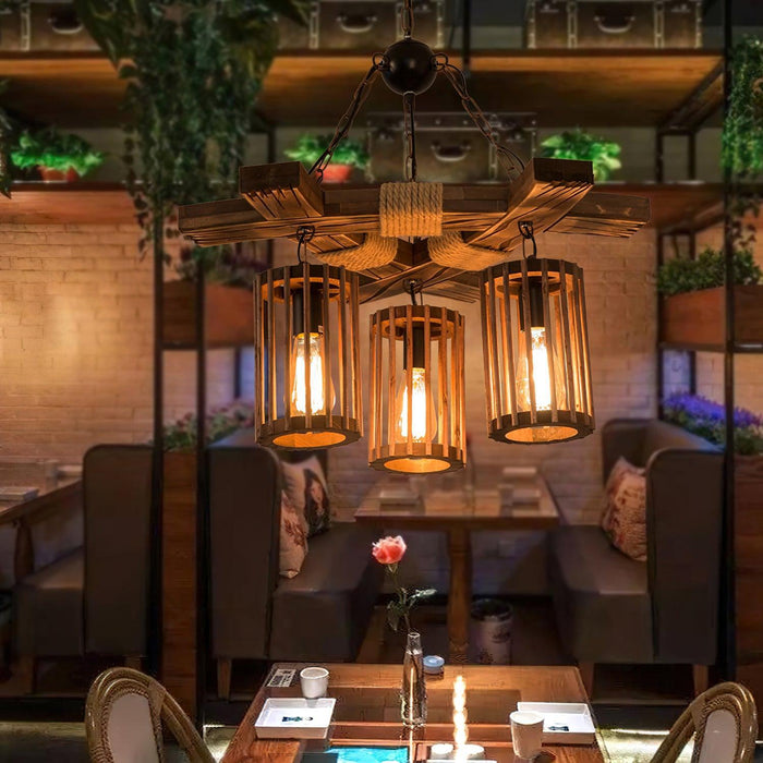 Retro Solid Wood Chandelier-DWHOME