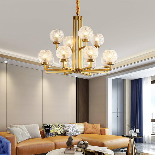 Ribbed Glass Brass Chandelier-DWHOME
