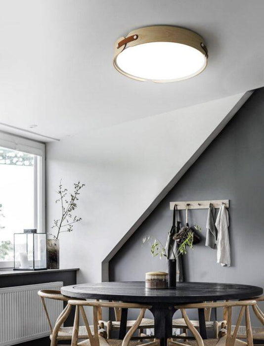 Rondale Scandinavian Leather Strapped Wooden Ceiling Lamp-DWHOME