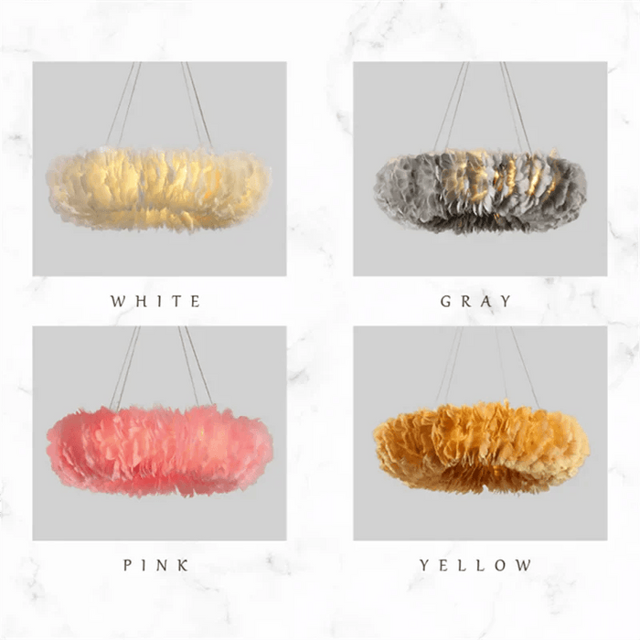 Round Feather Chandelier - White & Pink & Gray & Yellow - DWHOME