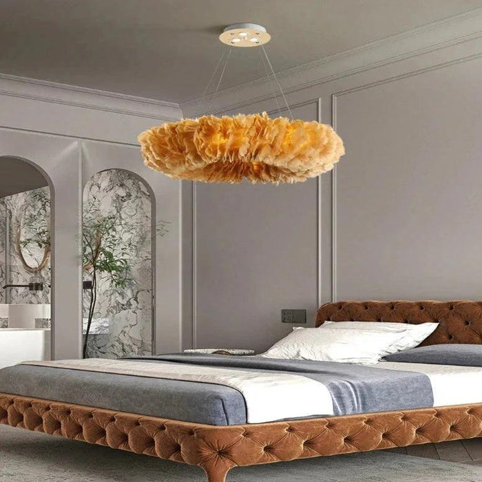 Round Feather Chandelier - White & Pink & Gray & Yellow - DWHOME