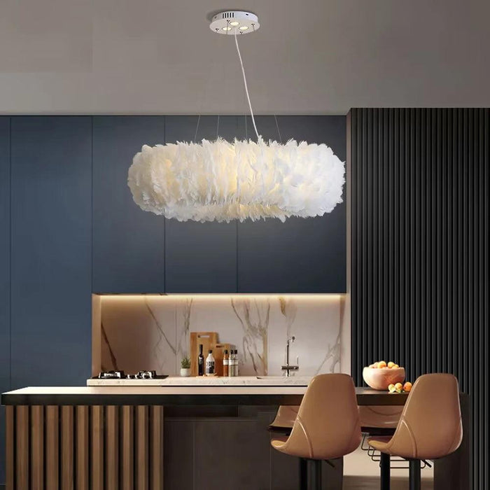 Round Feather Chandelier - White & Pink & Gray & Yellow - DWHOME