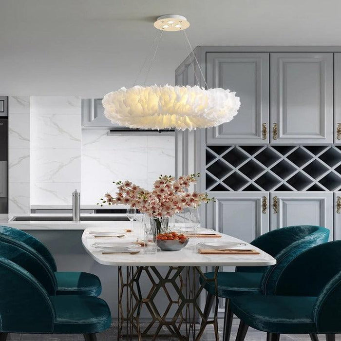 Round Feather Chandelier - White & Pink & Gray & Yellow - DWHOME