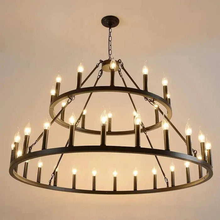 Rustic 48-inch 2 Tier Wagon Wheel Chandelier - DWHOME