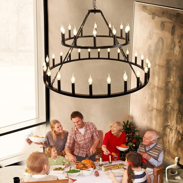 Rustic 48-inch 2 Tier Wagon Wheel Chandelier - DWHOME