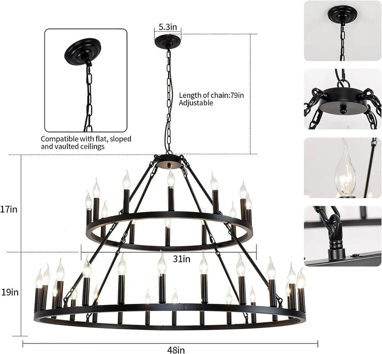 Rustic 48-inch 2 Tier Wagon Wheel Chandelier - DWHOME