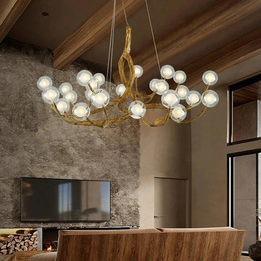 Rustic Farmhouse Branch Chandelier with Glass Orbs-DWHOME