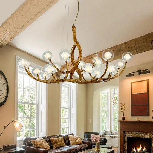 Rustic Farmhouse Branch Chandelier with Glass Orbs-DWHOME