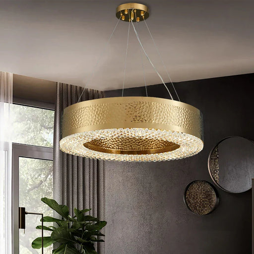 Alleri Hammered Gold & Crystal Chandelier-DWHOME