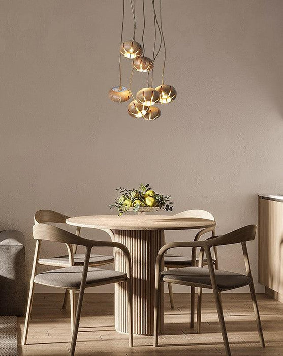 Wooden Petal Round Cluster Pendant Light - DWHOME